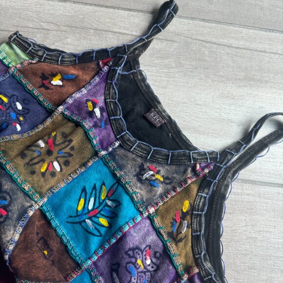 Patchwork Boho Hippie Multicolor Women's Tank Top - Size Large - Picture 4 of 4